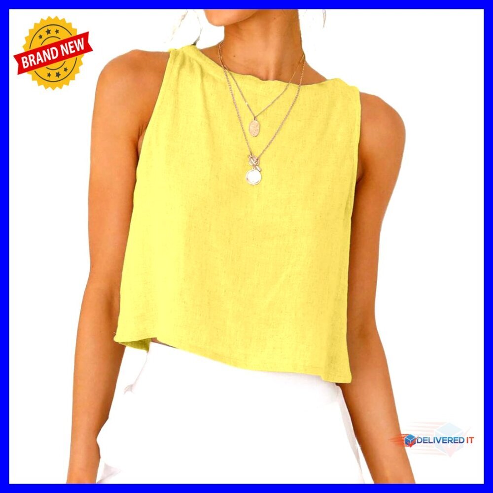 Linen Crop Tank Top Sleeveless Casual Summer Loose Fit